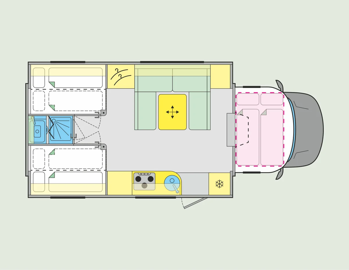 Grundriss Parkmodus (Slide-Outs ausgefahren)